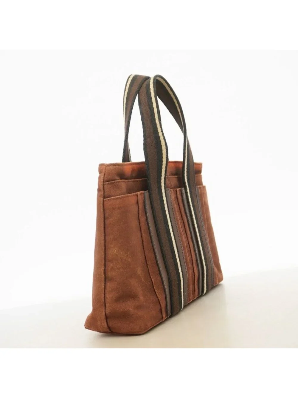 Hermes Tote Troca Horizontal PM Canvas Brown Silver